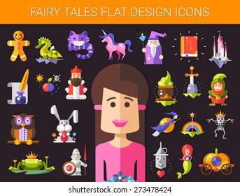 Illustration of set of fairy tales flat design magic vector icons and elements