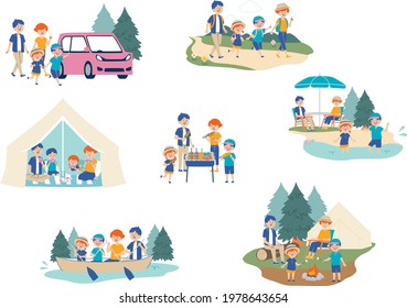 Illustration set of family camping