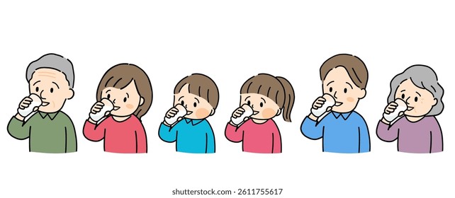 Illustration set of a family drinking milk.