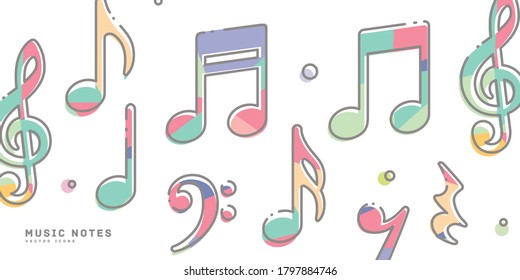 Illustration set of fancy music notes in pastel colors