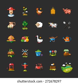 Illustration of set of farm and agriculture flat design magic vector icons and elements