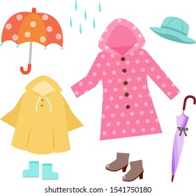 Illustration set of fashion items for the rainy day