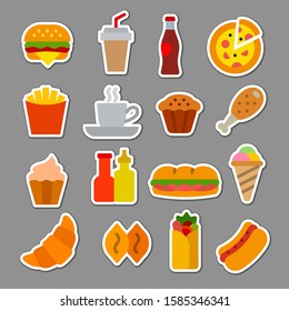 illustration of set fast food flat stickers and signs