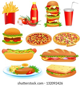 illustration with a set of fast food and ketchup