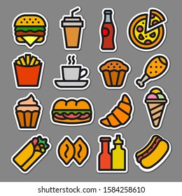 illustration of set fast food stickers and badges