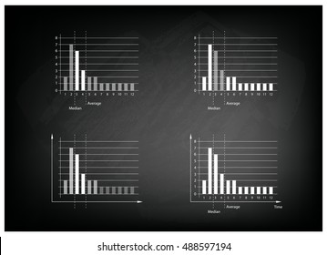 Illustration of Set of Fat Tailed and Long Tailed Distributions Chart Label on Black Chalkboard Background.
