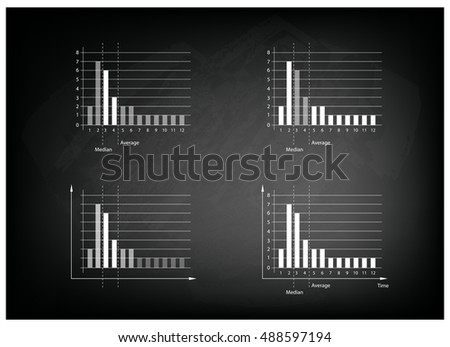 Illustration of Set of Fat Tailed and Long Tailed Distributions Chart Label on Black Chalkboard Background.
