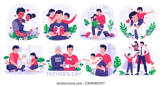 Illustration Set of Father's Day.  Father, Daughter, and Son. Vector illustration