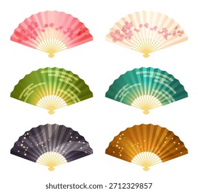 Conjunto de ilustración con abanicos plegables estampados de estilo japonés.