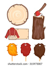 Illustration Set Featuring Things Usually Associated with Lumberjacks