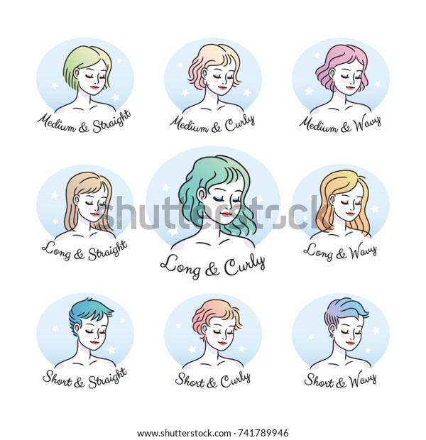 Illustration Set Featuring Various Hairstyle Types Stock Vector