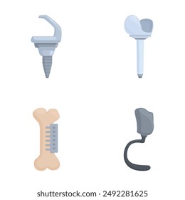 Illustration set featuring various types of medical prostheses and implantable devices