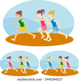 Illustration Set Of Female Athletes In A Foot Race