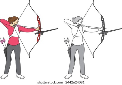 Illustration set of female athletes playing archery