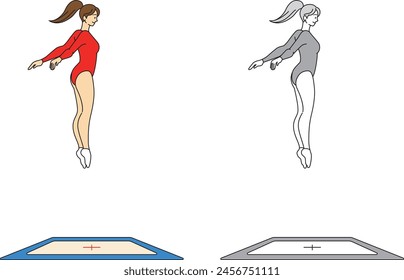 Conjunto de ilustraciones de atletas femeninas que juegan competiciones de trampolín