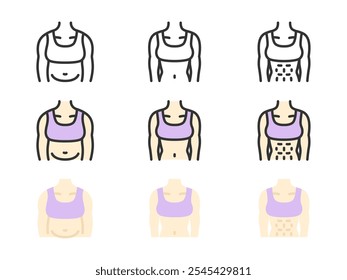 Illustration set of female body icons before and after dieting.