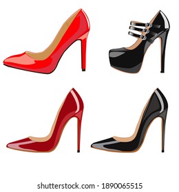 Illustration set of female fashionable shoes with heels