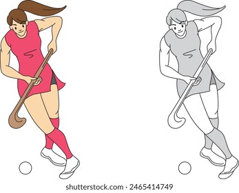 Illustration set of female field hockey players