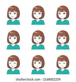 Illustration Set Of A Female Nurse With Various Mouth Shapes (facial Expressions) (white Background, Vector, Cut Out)(Anime, Manga Touch)