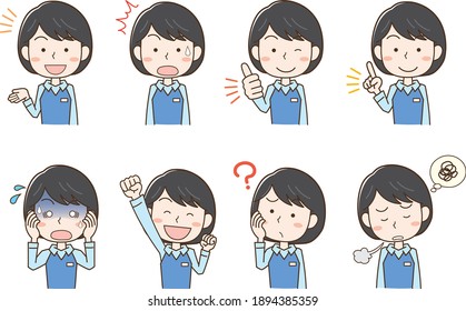 Illustration Set Of Female Office Workers With Various Facial Expressions And Poses