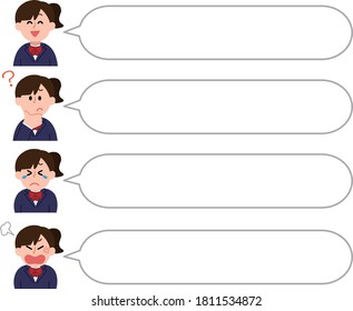 Illustration set of female students and speech bubbles