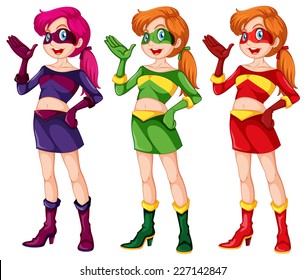 illustration of a set of female superhero
