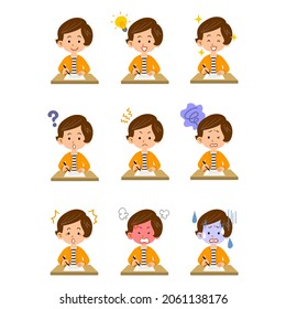 Illustration set of female upper body to fill out documents