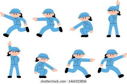Illustration set of female worker pointing a finger