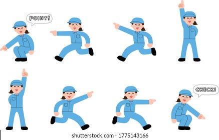 Illustration set of female worker pointing