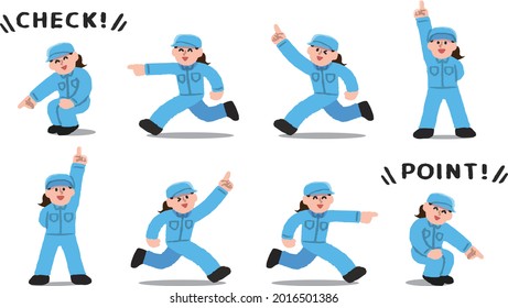 Illustration set of female workers explaining the points to check by pointing your finger