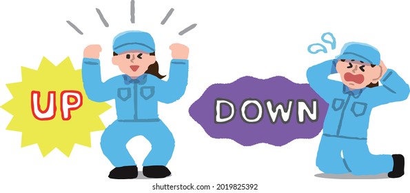 Illustration set of female workers who are happy to UP and have trouble DOWN