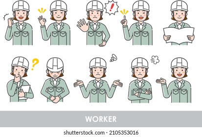 Illustration set of female workers working at a construction site