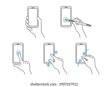 Illustration set of fingers operating a smartphone.