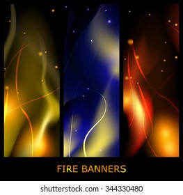 Illustration of set of fire flame banner