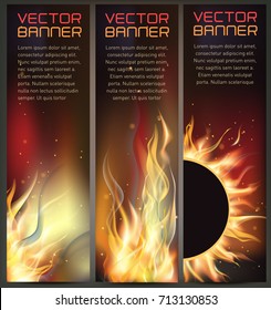 illustration of set of fire flame banner