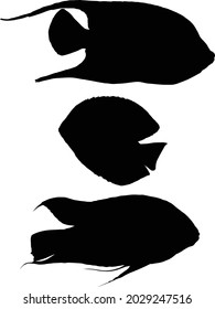 illustration with set of fish silhouettes isolated on white background