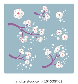 Illustration of Set floral elements with cherry blossom, cherry blossom flowers. For postcards, posters, wedding invitations and greetings happy Birthday