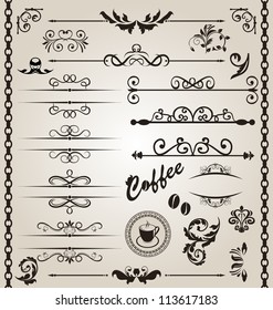 Illustration set floral ornate design elements (7) - vector