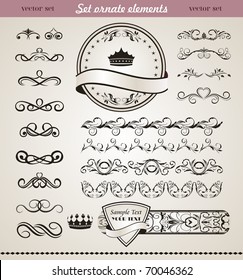 Illustration set floral ornate design elements (2) - vector