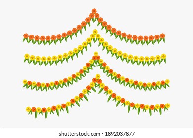illustration of set of Flower and mango leaves garland decoration toran for indian festivals and functions vector. 