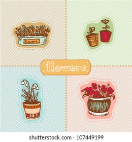 Illustration set. Flowers in pots isolated