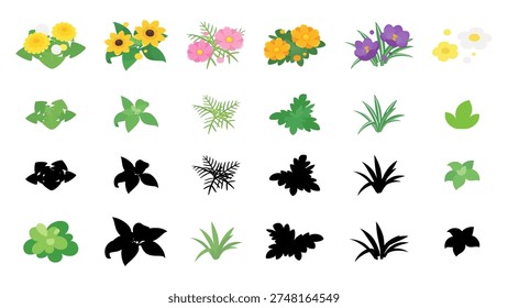 Illustration set of flowers and seedlings for spring, summer, autumn and winter