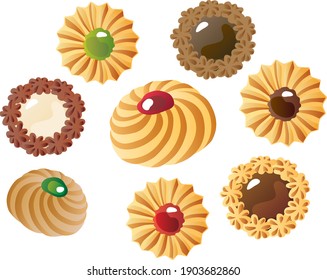 Illustration set of flower-shaped cookie