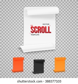 Illustration of Set of Folded Paper Sheets Template. Realistic Vector EPS10 Rolled Page Document Mockup Set Isolated on Transparent PS Style Background