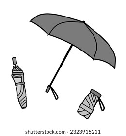 Illustration set of folding umbrella open and binding