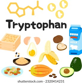 Illustration set of food containing tryptophan