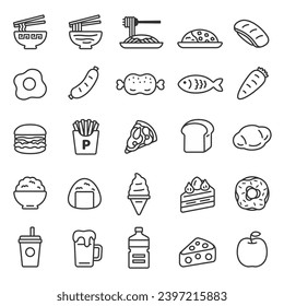 Illustration set of food icons (line drawings).