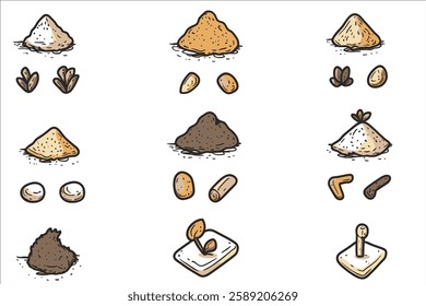 Illustration of a set of food icons on a white background.