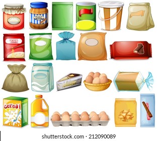 Illustration of a set of foods on a white background