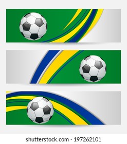 Illustration set football cards in Brazil flag colors - vector